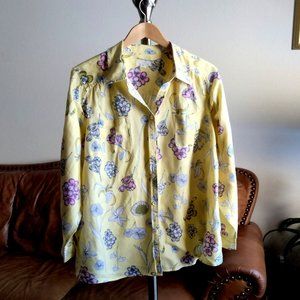 CHARTER CLUB L Luxury Linen Button-Up Yellow Floral Shirt Size 3X